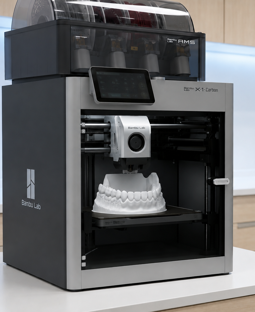 L'imprimante 3D du cabinet en train de fabriquer un modèle de mâchoire